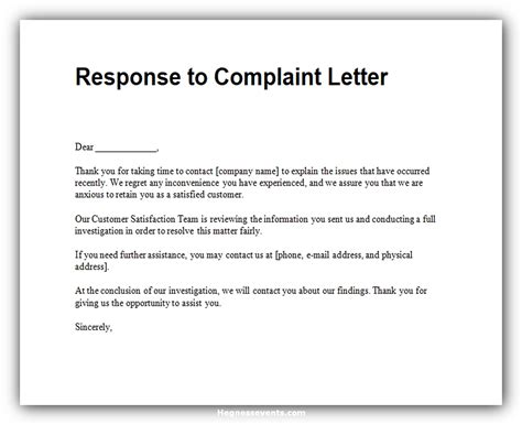 Customer Service Complaint Response Letter Template Letter Example