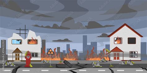 Vector Illustration Of Natural Disaster Cartoon Landscape Doomsday Who