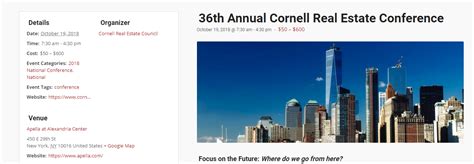 Cornell Real Estate Council Th Annual Cornell Real Estate Conference