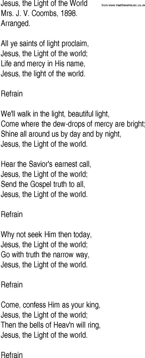 Hymn And Gospel Song Lyrics For Jesus The Light Of The World By Mrs J