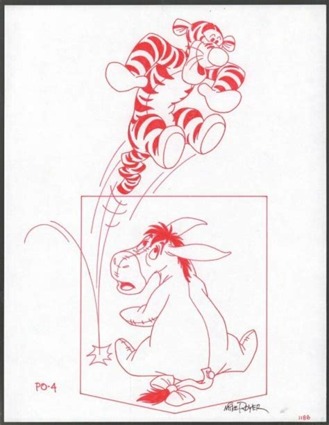 Winnie The Pooh Disney Red Ink Drawing Concept Art Tigger By
