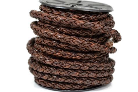 8mm Braided Bolo Leather Cord Natural Antique Brown 8 Ply Etsy