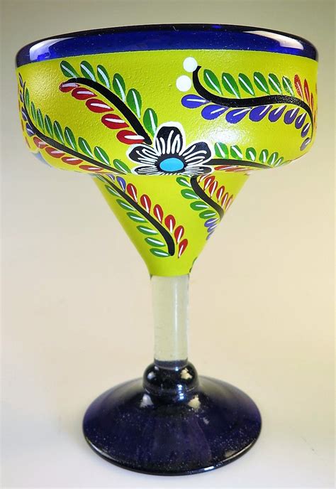 Mexican Margarita Glass 15oz Hand Painted Pop Designs Green Margarita Glass Wine Glass Art