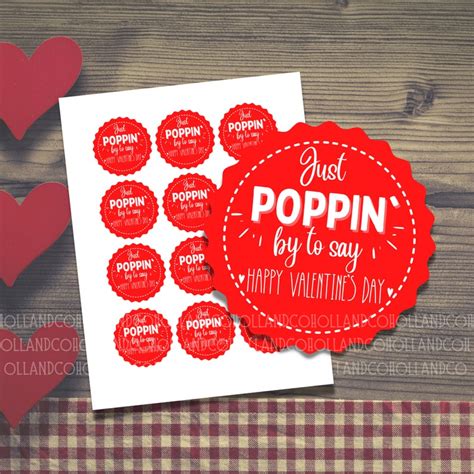 Just Poppin By To Say Happy Valentines Day Printable Etsy