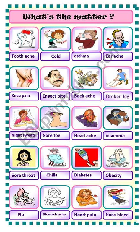 Illness Pictionary Esl Worksheet By Naoura