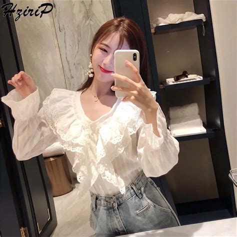 Hzirip Spring V Neck Loose Single Breasted Casual Sweat Blouse