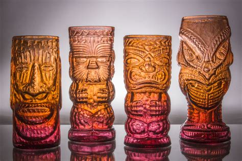 Handmade Glass Tiki Mugs Set Of Four Andrew Iannazzi Tiki Glasses Tiki Tiki Art