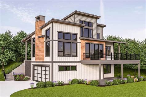 Contemporary House Plan With Loft And A Drive Under Garage 280058jwd