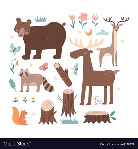 Cute Wild Forest Animals Clipart Collection Vector Image