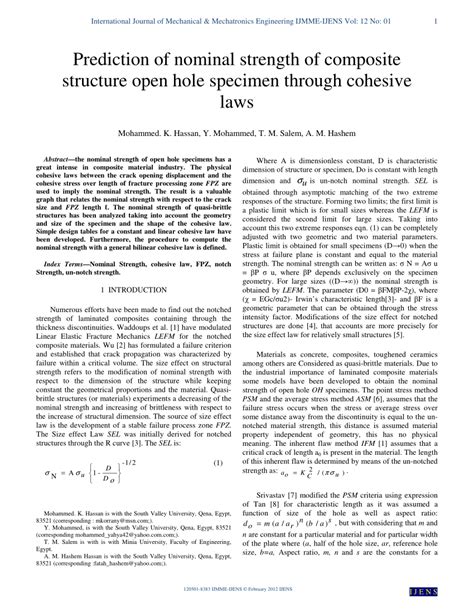 Pdf Prediction Of Nominal Strength Of Composite Structure Open Hole