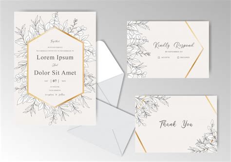 Premium Vector Elegant Hand Drawn Wedding Invitation Cards Template
