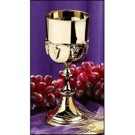 Polished Brass Communion Cup Chalice With Grapes Design 6 Ounce