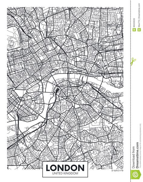 A stylish black and white poster with a map of london, england. Vector Poster Map City London Stock Vector - Illustration ...