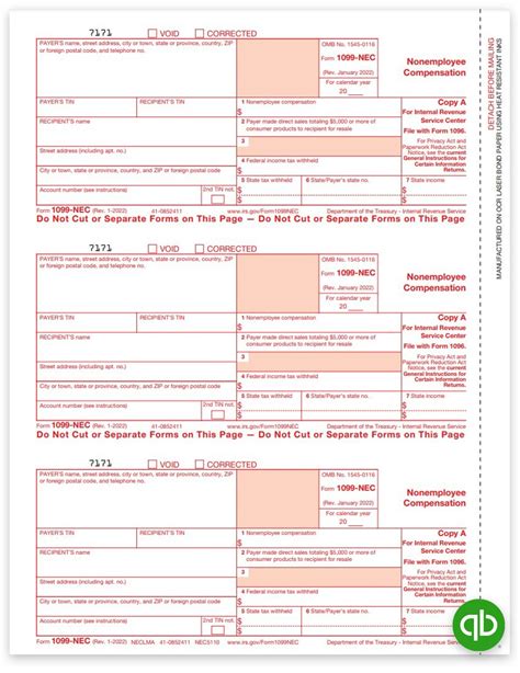 Intuit Quickbooks 1099 Nec Form Irs Copy A Discounttaxforms