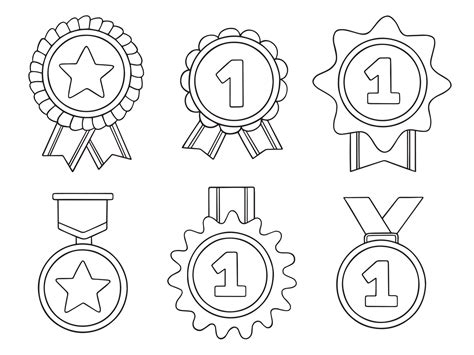 Hand Drawn Set Of Medals Doodles Champion And Winner Awards Medal With