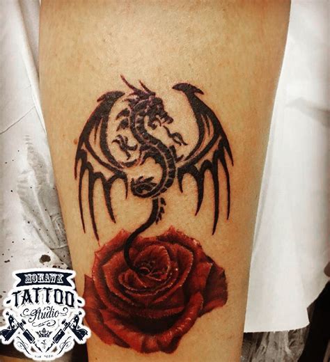 Rose And Dragon Tattoo Customer Came Into The Studio With This Idea