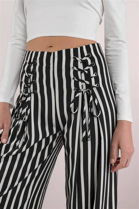 West Coast Black And White Stripe Lace Up Pants Black And White Style