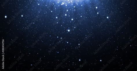 Blue Glitter Particles Background With Shining Neon Stars Falling Down