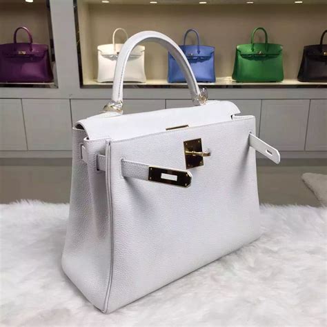 Luxury Womens Handbag Hermes Pure White Original Togo Leather Kelly