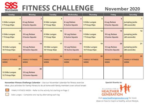 Our 2020 November Fitness Challenge Calendar Is Here Use This