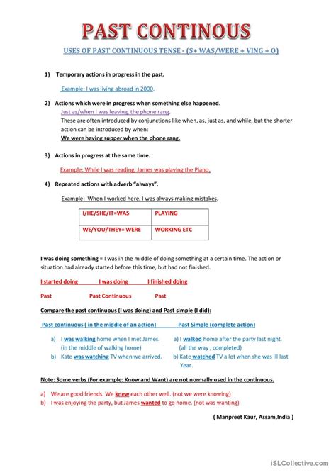 Past Continuous Tense With Its Rule English ESL Worksheets Pdf Doc
