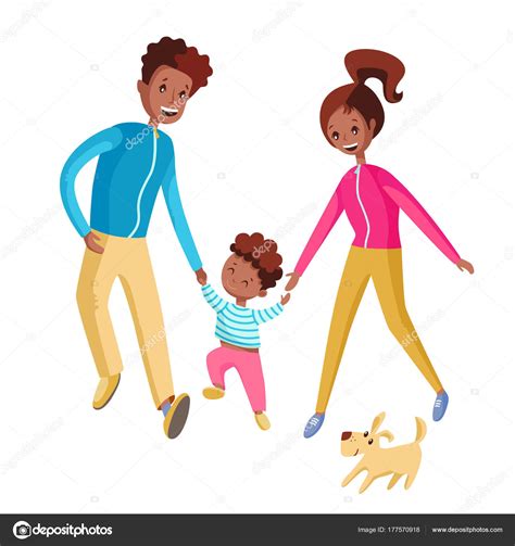 Una Familia Feliz Caminar Juntos Mamá Papá Hijo Seguir