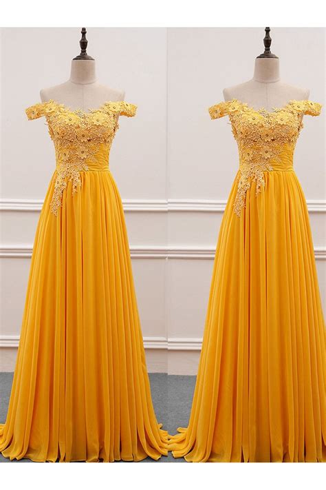 A Line Off The Shoulder Lace Chiffon Long Prom Dresses Formal Evening