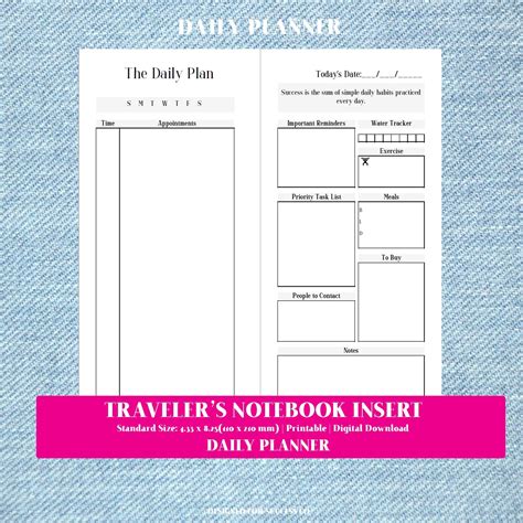 Tn Standard Midori Daily Planner Inserts Printable Planner Two Page