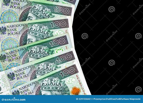 Polish Banknotes Of Pln 100 On A Black Background Stock Photo Image