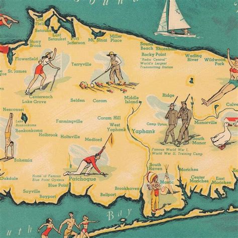 Old Pictorial Map Of Long Island 1947 Fine Reproduction Etsy