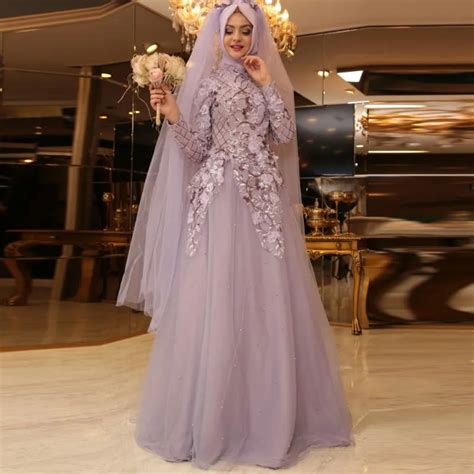 Muslim Bridal Dresses Robe De Soiree Wedding Gown Floral Hijab