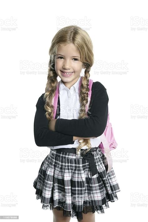 Little Blond School Girl With Backpack Bag Stock Photo Download Image Now Istock