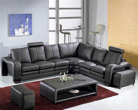 black leather modern sectional sofa set lbl