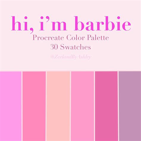 Pink Barbie Procreate Color Palette 30 Swatches Instant Etsy Color Palette Pink Brand Color