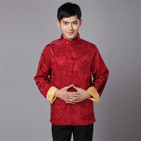 Traditional Chinese Mens Clothing Long Sleeve Tang Tops Costume Kung