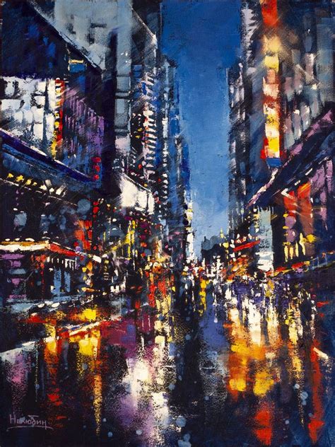 Night City Lights Painting By Oleksandr Neliubin Saatchi Art