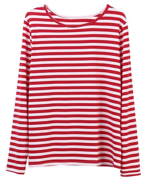 Women Red Striped T Shirt Long Sleeve Tees In T Shirts From Women S Clothing On