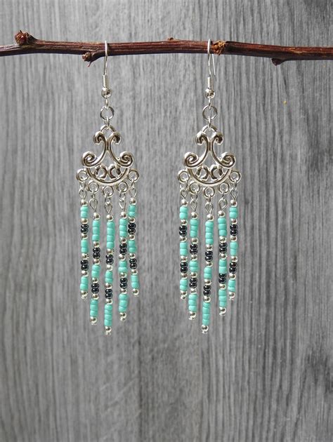 Turquoise Chandelier Earrings Southwestern Earrings Chevron