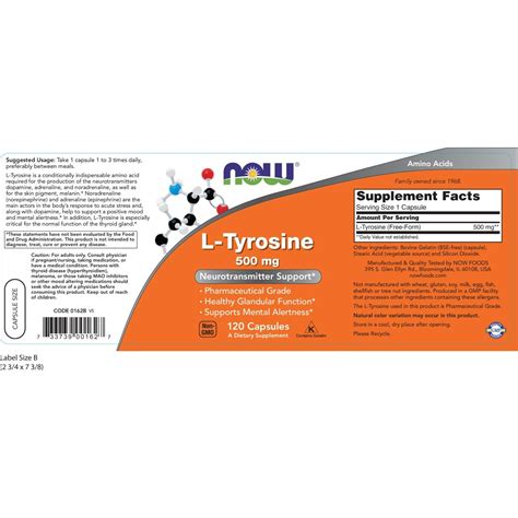 NOW Foods L-Tyrosine, 500 mg, 120 Capsules | eBay