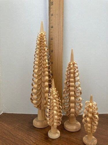 Set Of 4 Shavedcurled German Christmas Trees Size 12 65 Natural