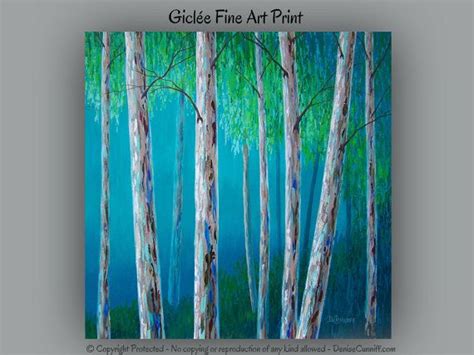 Birch Tree Art Print Teal Turquoise Blue And Green