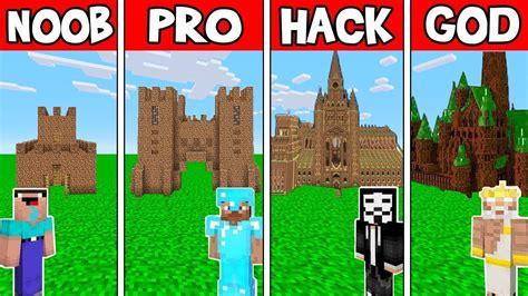 Minecraft Dirt Castle House Build Challenge Noob Vs Pro Vs Hacker Vs