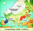 map of paleolithic cultures' "retreats": areas occupied during glacial ...