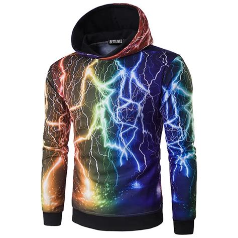 Fashion Hoodies Men 3d Dream Lightning Rainbow Hoodie Sweatshirt Male