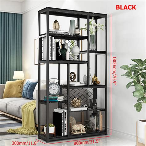 Contemporary Standing Geometric Bookshelf Metal Shelf In Black Homary Uk