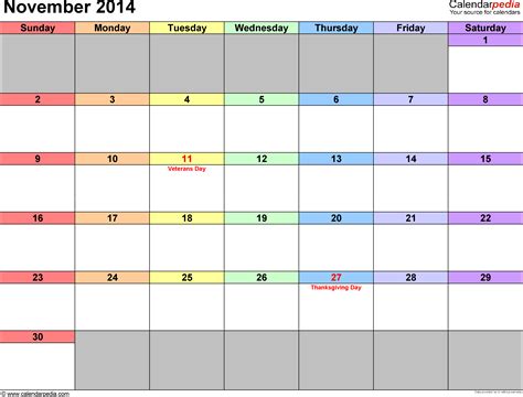 November 2014 Calendars For Word Excel And Pdf