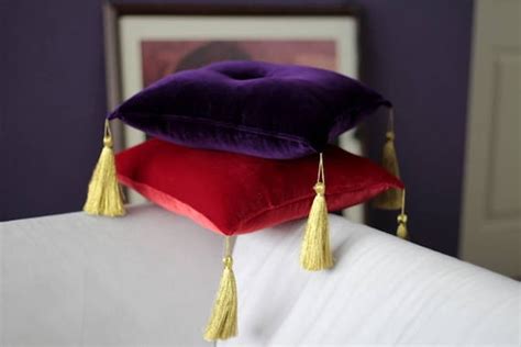 Velvet Pillow 14 With Golden Tassel Red Or Purple Stand Etsy
