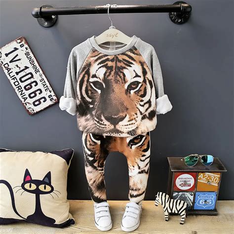 Cute Kids Pajamas Set Cartoon Cosplay Animal Tiger Sleepwear Set For 2