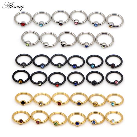 Alisouy 1pc Stainless Steel Captive Hoop Crystal Bead Rings Bcr Eyebrow Tragus Nose Ring Bar