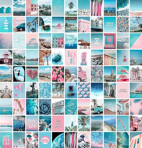 Blue Aesthetic Wall Collage Kit 100 Set 4x6 Inch Pink Vsco Room Decor